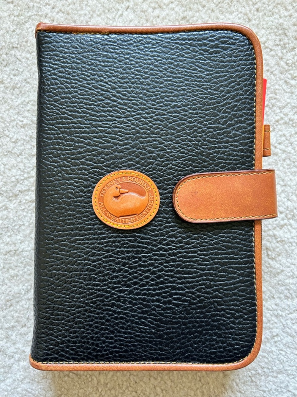 Dooney & Bourke Black Leather Organizer with Tan Trim and Logo Patch